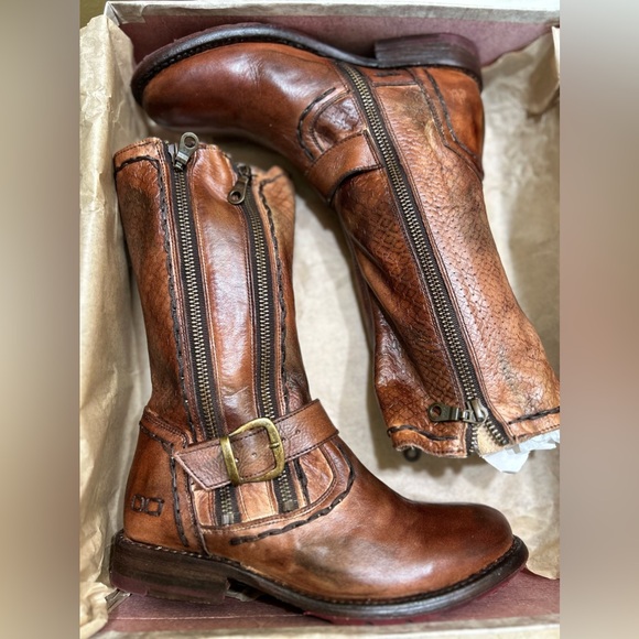 Bed Stu Hustle Leather Mid Calf Zipper Boots 6.5 Teak Rowan - Picture 7 of 11